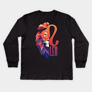 Leo Lion Zodiac Geometric Symbol Kids Long Sleeve T-Shirt